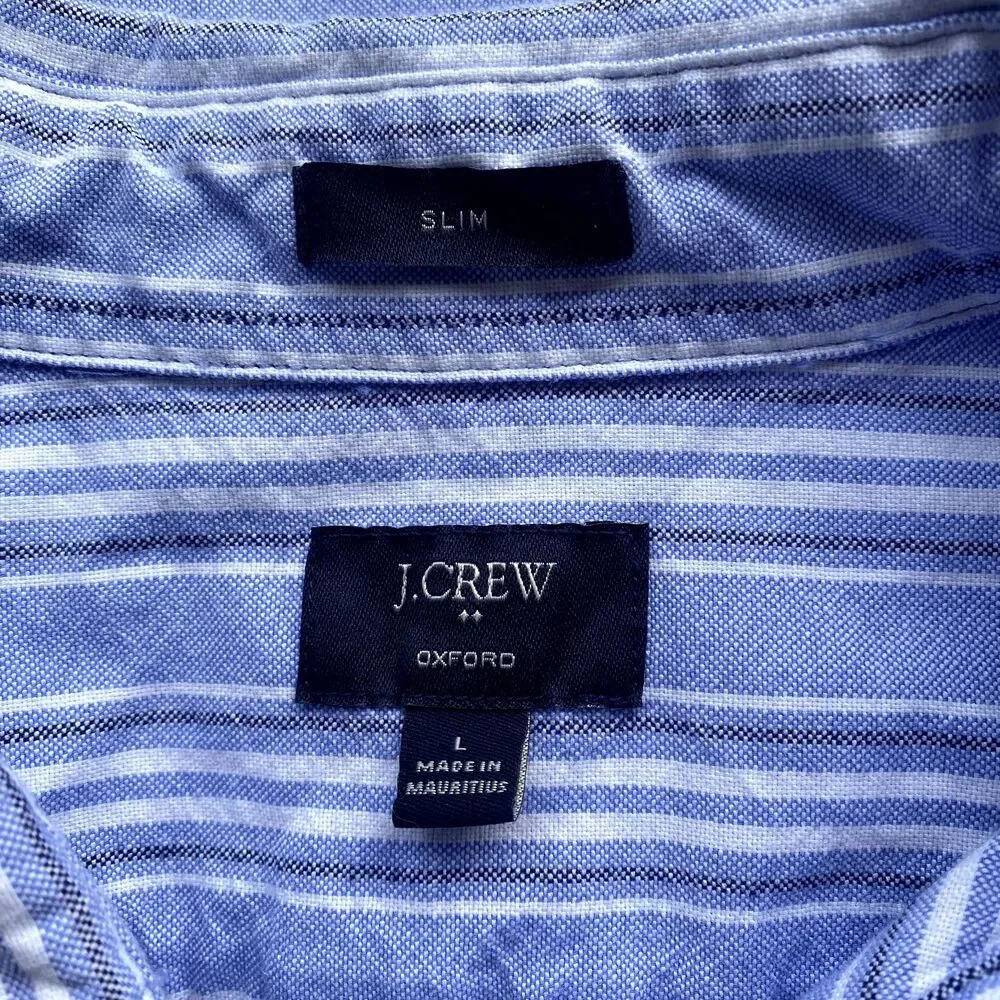 J. Crew Men Slim Fit Oxford Shirt Baby Blue Stripe Cotton Button Down Size Large